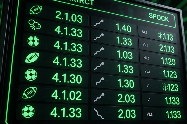 Sportwetten-Quotentafel mit neongr&uuml;nen Zahlen als Symbol f&uuml;r Sportwetten