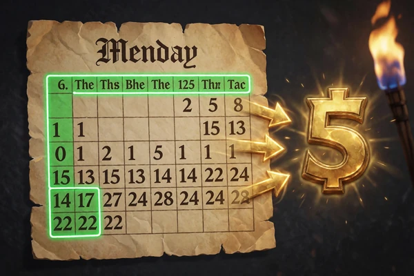 Mittelalterlicher Kalender mit Montag bis Donnerstag in Neongr&uuml;n als Symbol f&uuml;r die w&ouml;chentlichen Reload-Freispiele