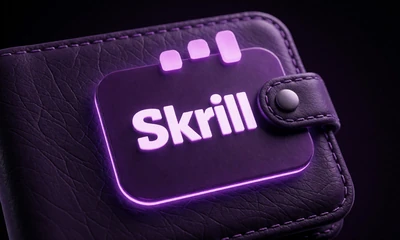 Lilafarbenes Skrill-E-Wallet-Symbol als digitale Zahlungsmethode